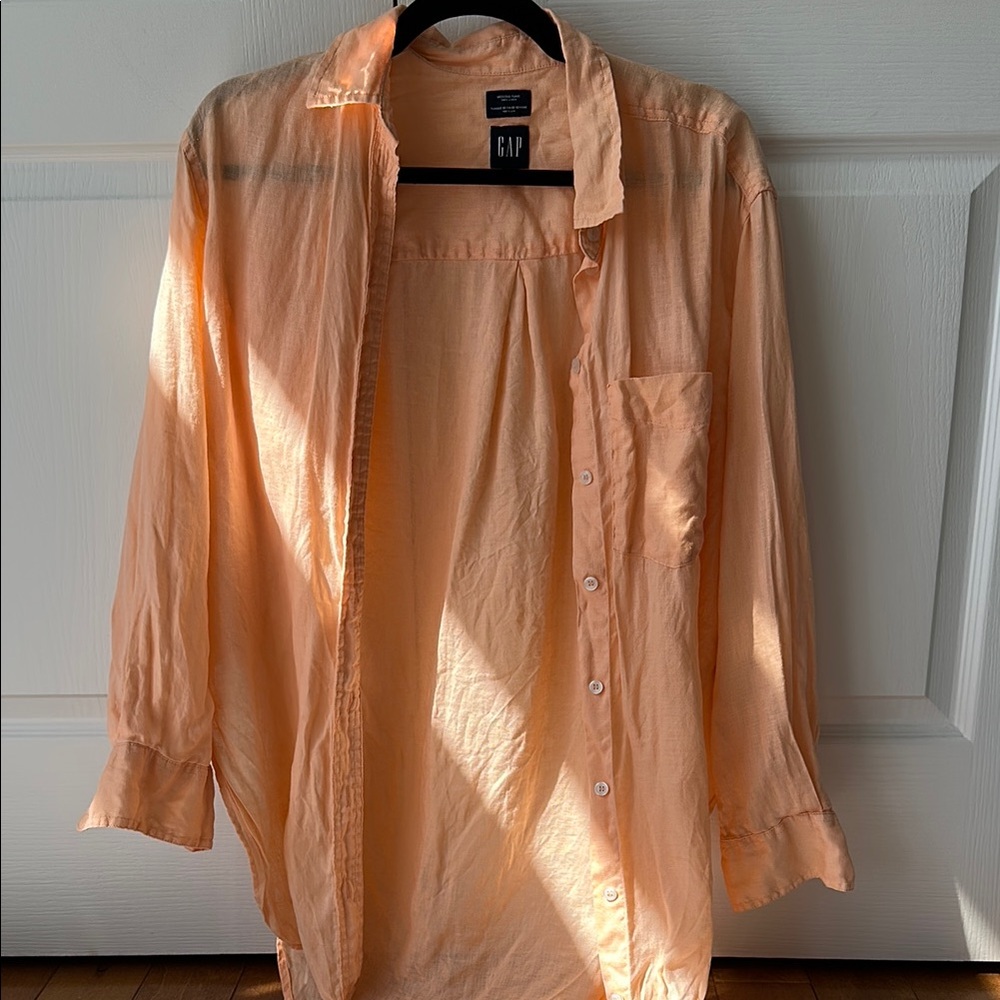 GAP Orange Casual Button Down linen Shirt Soft Lightweight Fabric
